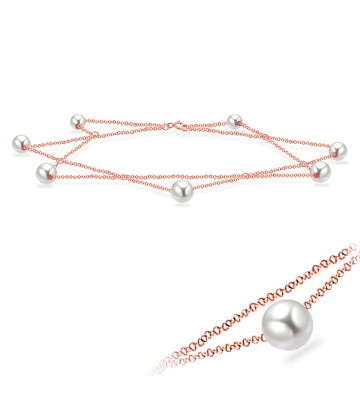 Rose Gold Plated Silver Anklets With Pearls ANK-202-RO-GP